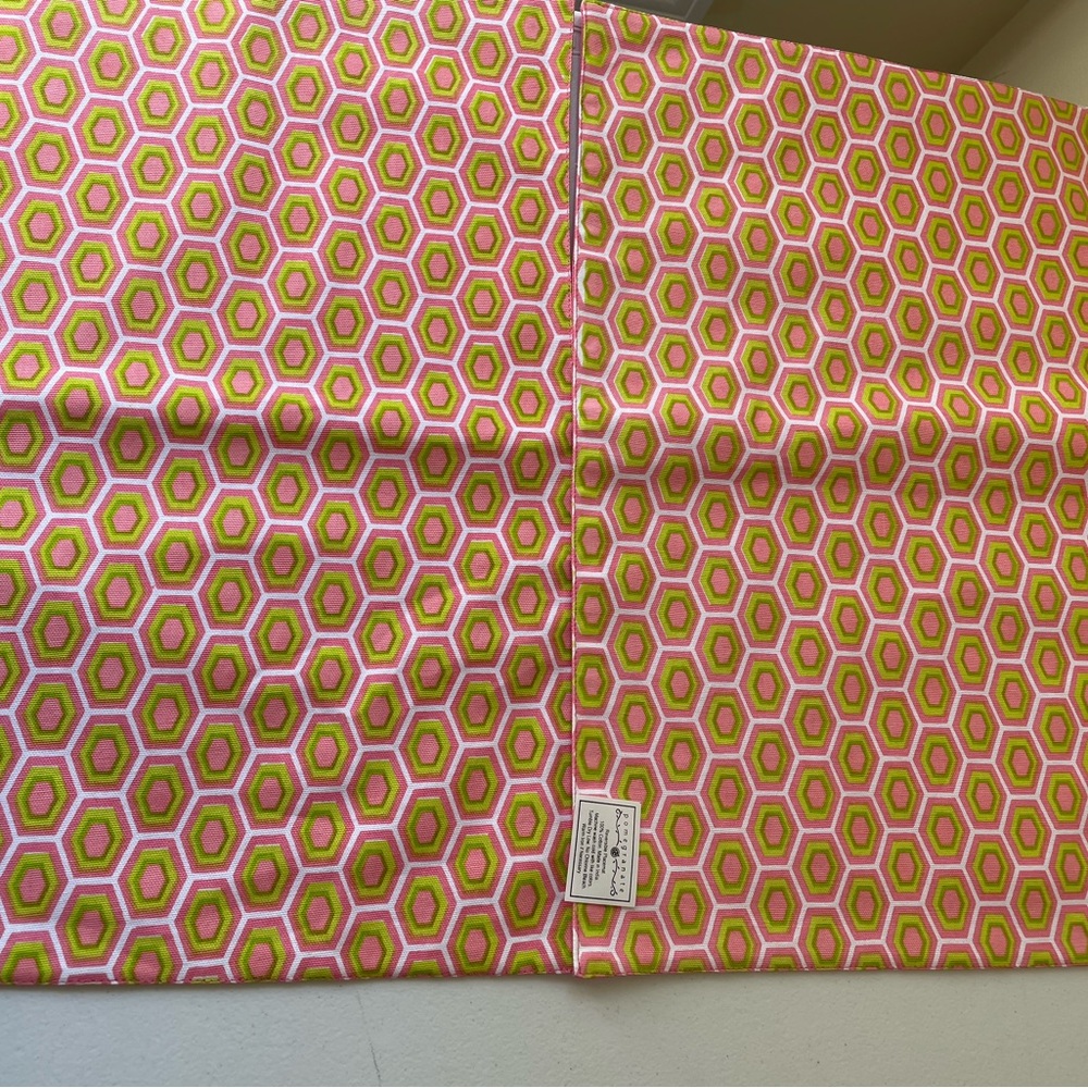 Pomegranate Pink and Green Hexagon Pattern Fabric - Picture 2 of 3